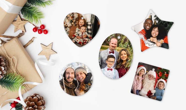 Custom Christmas Photo Ornaments. Decorate your tree with ornaments displaying your most treasured memories or create a unique gift for your loved ones.